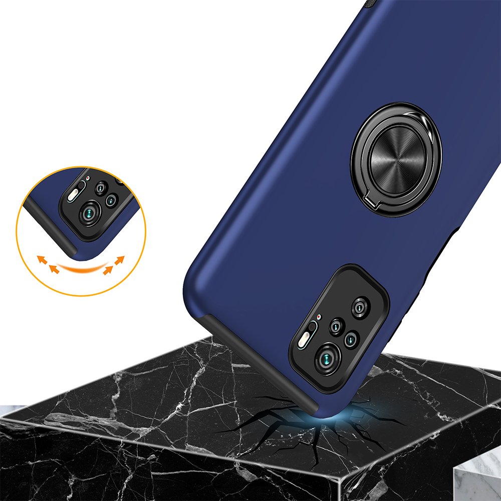 Newface Xiaomi Redmi Note 10S Kılıf Elit Yüzüklü Kapak - Lacivert