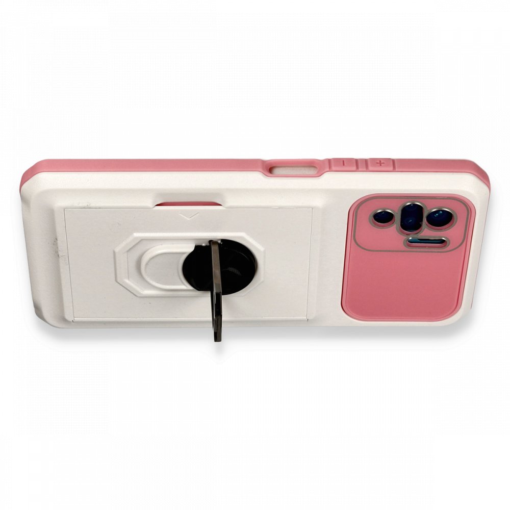 Newface Xiaomi Redmi Note 10S Kılıf Klik Yüzüklü Kartvizitli Silikon - Beyaz