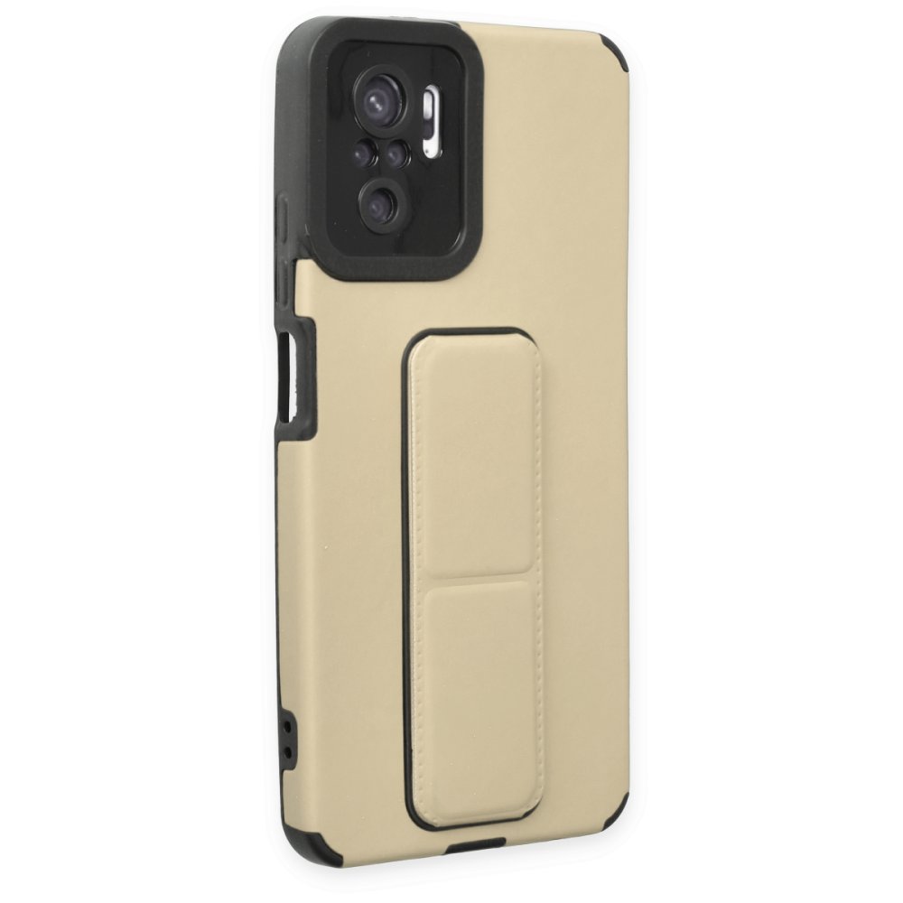 Newface Xiaomi Redmi Note 10S Kılıf Mega Standlı Silikon - Gold