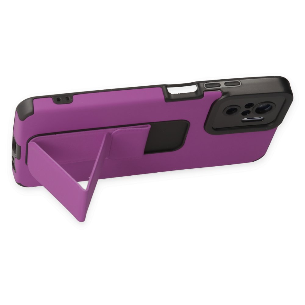 Newface Xiaomi Redmi Note 10S Kılıf Mega Standlı Silikon - Mor