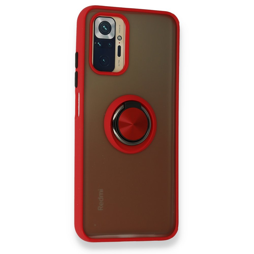 Newface Xiaomi Redmi Note 10S Kılıf Montreal Yüzüklü Silikon Kapak - Kırmızı