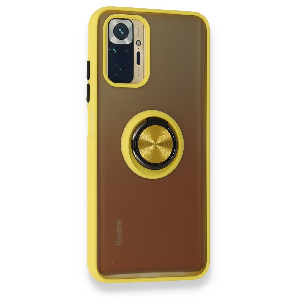 Newface Xiaomi Redmi Note 10S Kılıf Montreal Yüzüklü Silikon Kapak - Sarı