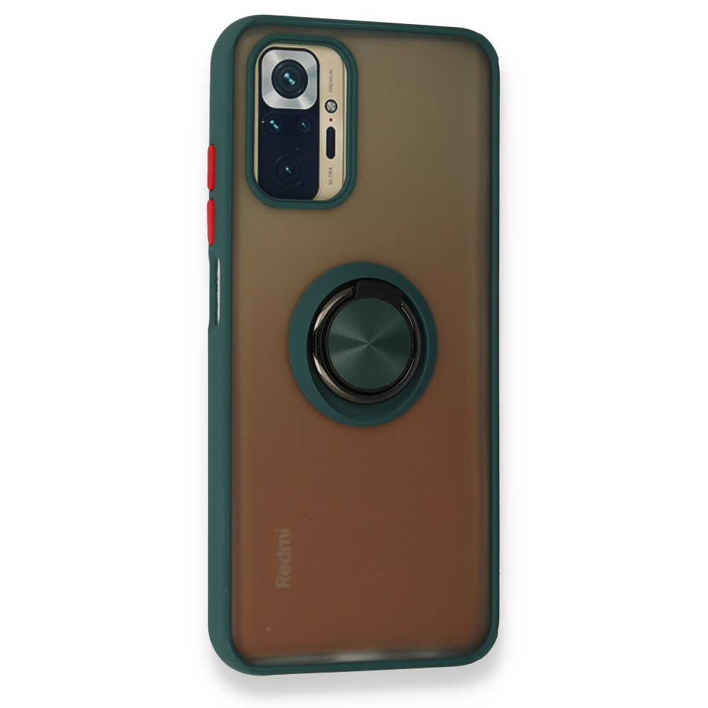 Newface Xiaomi Redmi Note 10S Kılıf Montreal Yüzüklü Silikon Kapak - Yeşil