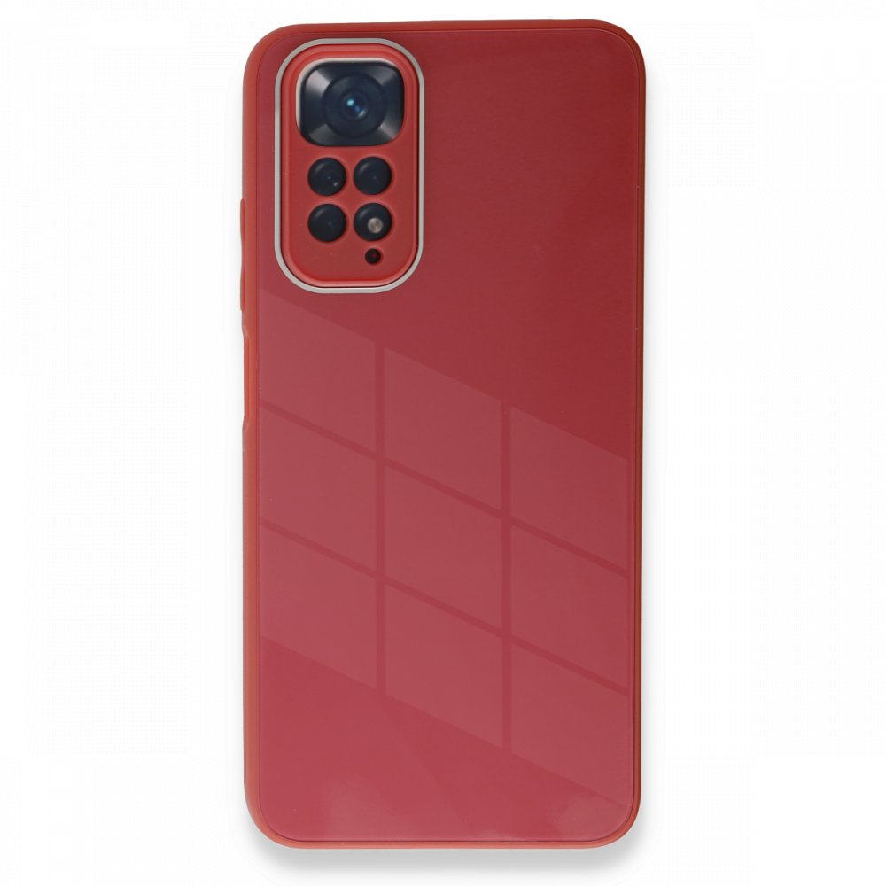 Newface Xiaomi Redmi Note 11 Kılıf Glass Kapak - Bordo
