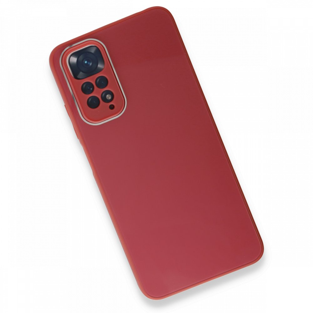 Newface Xiaomi Redmi Note 11 Kılıf Glass Kapak - Bordo