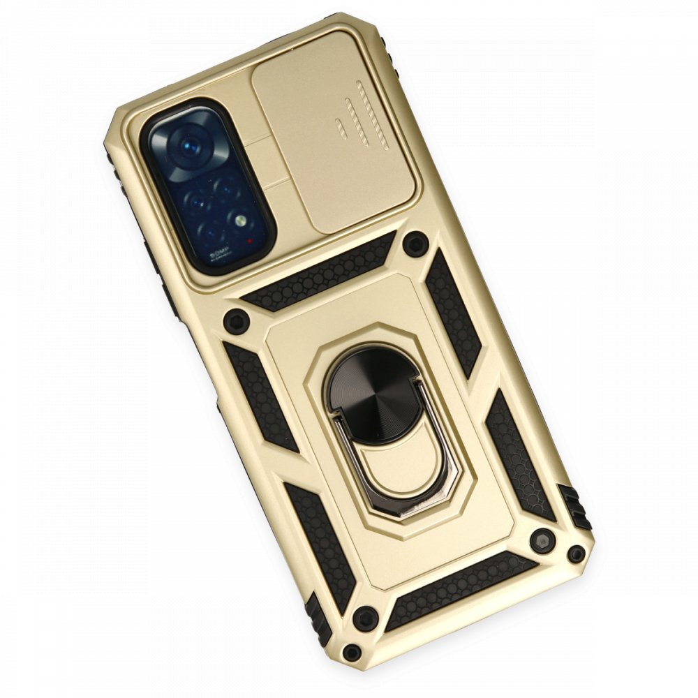 Newface Xiaomi Redmi Note 11 Kılıf Pars Lens Yüzüklü Silikon - Gold