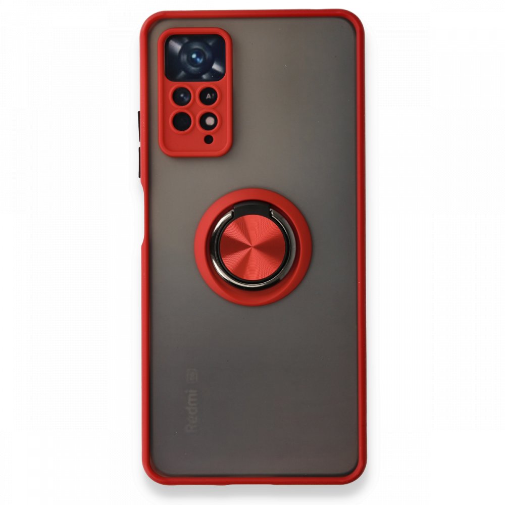 Newface Xiaomi Redmi Note 11 Pro Kılıf Montreal Yüzüklü Silikon Kapak - Kırmızı