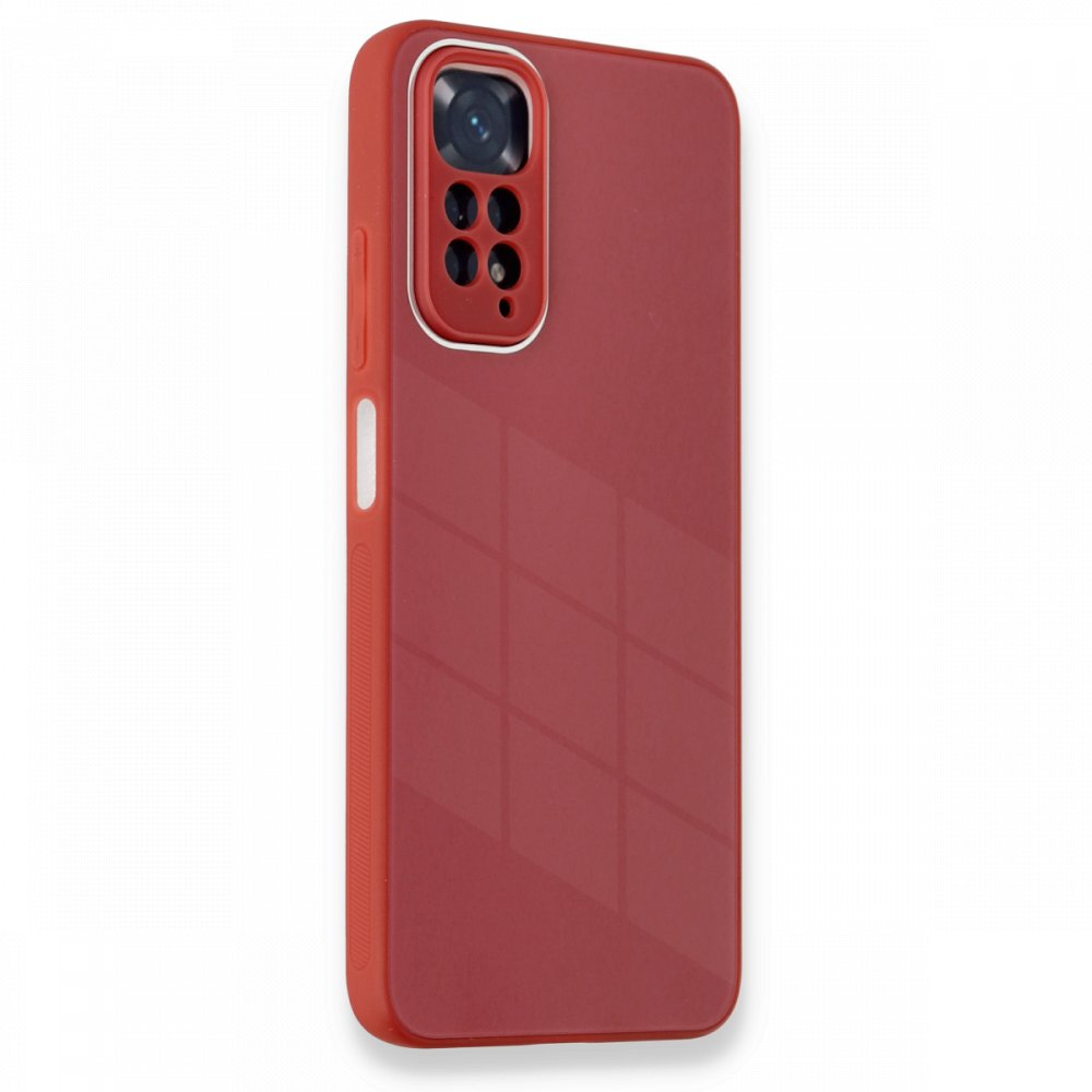 Newface Xiaomi Redmi Note 11S Kılıf Glass Kapak - Bordo