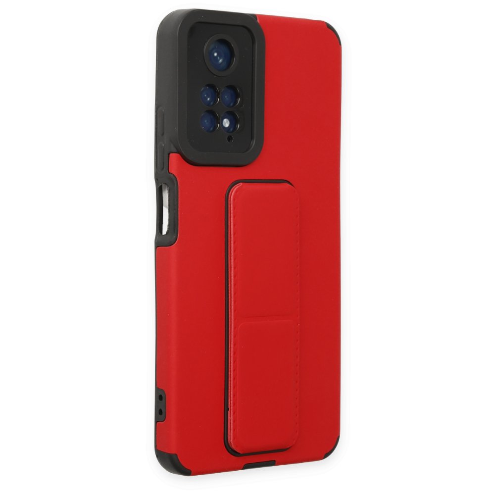Newface Xiaomi Redmi Note 11S Kılıf Mega Standlı Silikon - Kırmızı