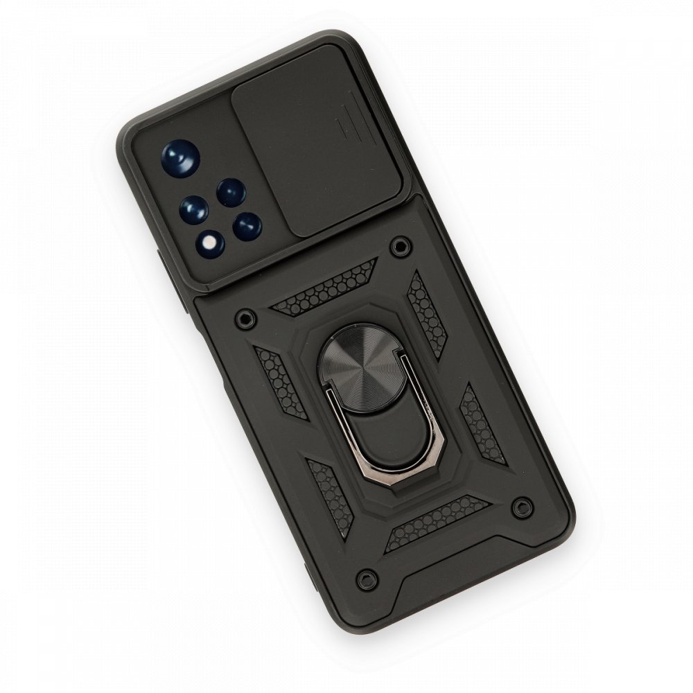 Newface Xiaomi Redmi Note 11T Kılıf Pars Lens Yüzüklü Silikon - Siyah