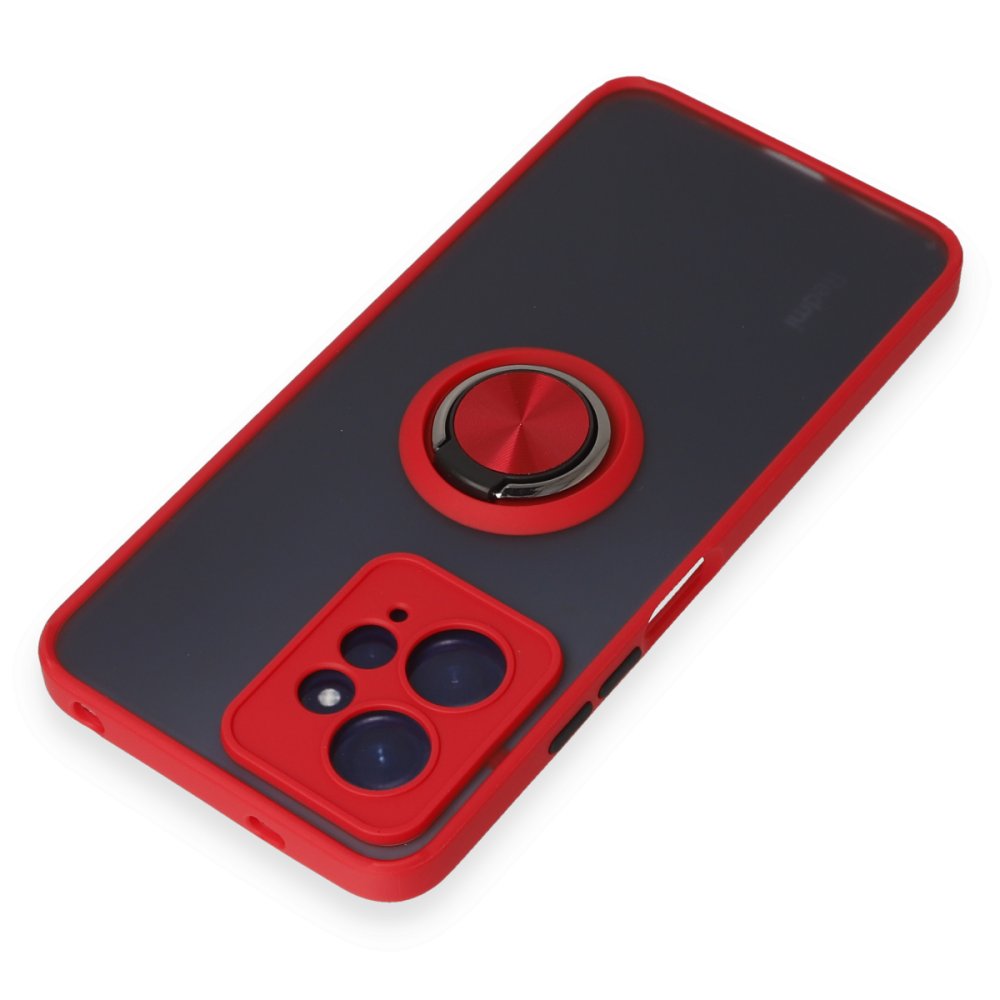 Newface Xiaomi Redmi Note 12 4G Kılıf Montreal Yüzüklü Silikon Kapak - Kırmızı