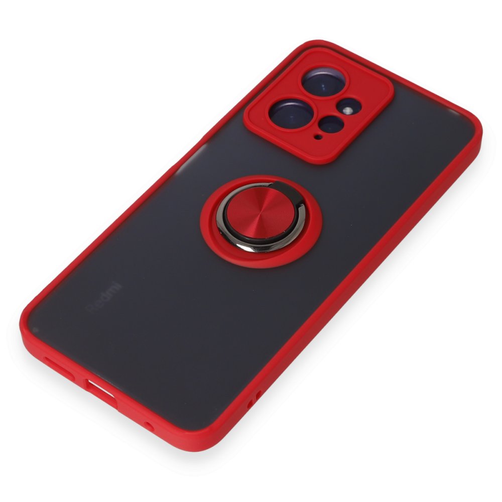 Newface Xiaomi Redmi Note 12 4G Kılıf Montreal Yüzüklü Silikon Kapak - Kırmızı