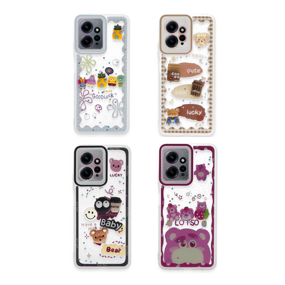 Newface Xiaomi Redmi Note 12 4G Kılıf Sweet Desenli Silikon Kapak - Açık Mavi