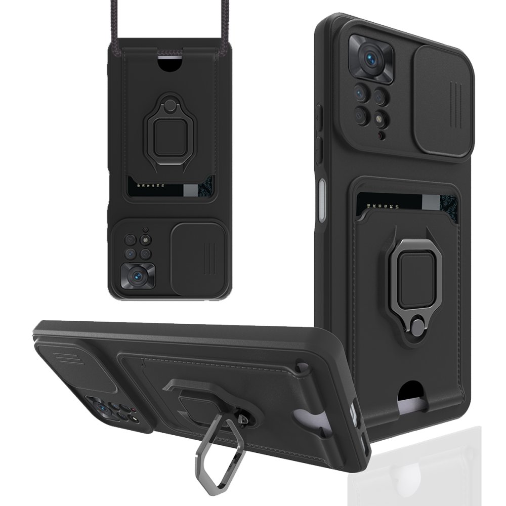 Newface Xiaomi Redmi Note 12 Pro 4G Kılıf Zuma Kartvizitli Yüzüklü Silikon - Siyah