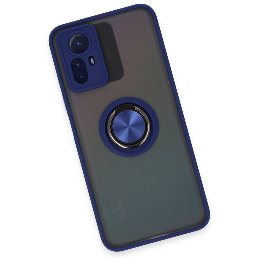 Newface Xiaomi Redmi Note 12S Kılıf Montreal Yüzüklü Silikon Kapak - Lacivert