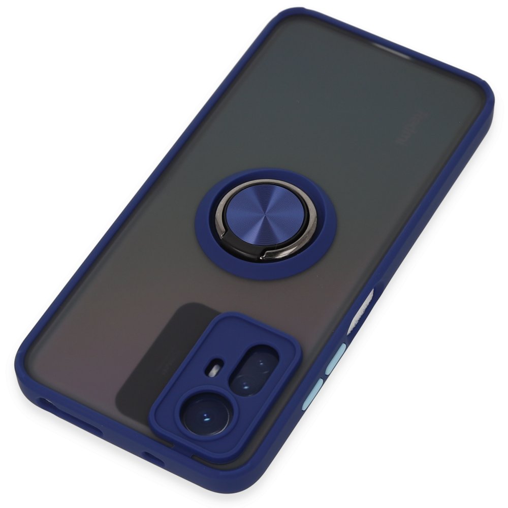 Newface Xiaomi Redmi Note 12S Kılıf Montreal Yüzüklü Silikon Kapak - Lacivert