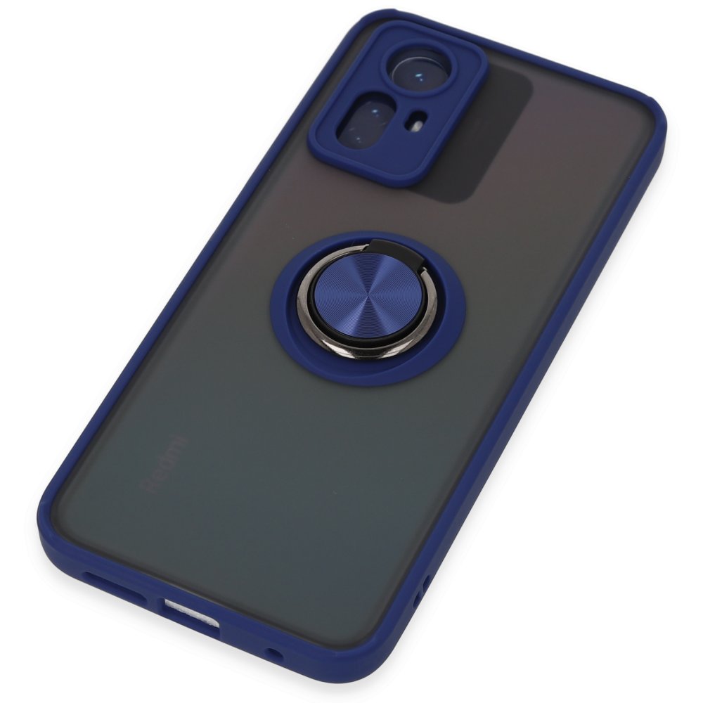 Newface Xiaomi Redmi Note 12S Kılıf Montreal Yüzüklü Silikon Kapak - Lacivert