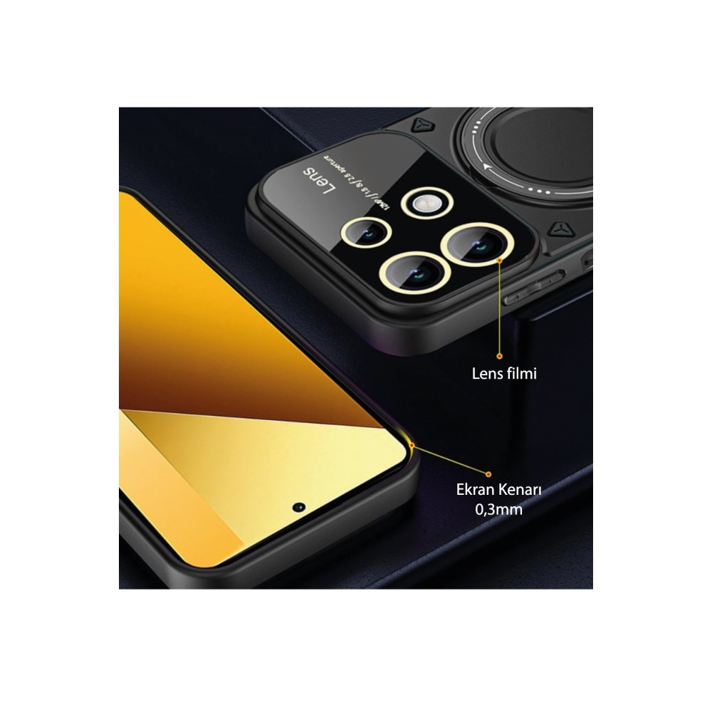 Newface Xiaomi Redmi Note 13 4G Kılıf Joy Lens Standlı Kapak - Koyu Yeşil