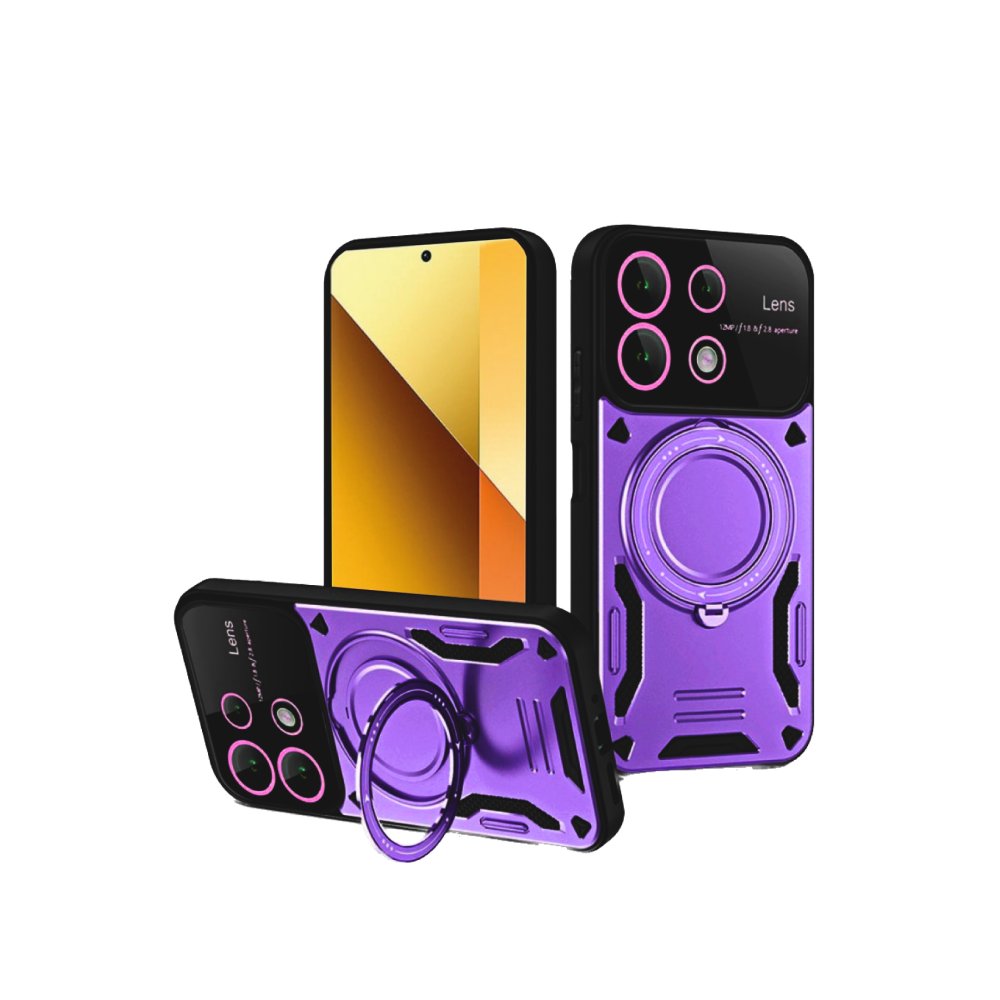 Newface Xiaomi Redmi Note 13 4G Kılıf Joy Lens Standlı Kapak - Mor