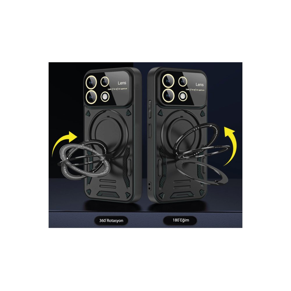 Newface Xiaomi Redmi Note 13 4G Kılıf Joy Lens Standlı Kapak - Siyah
