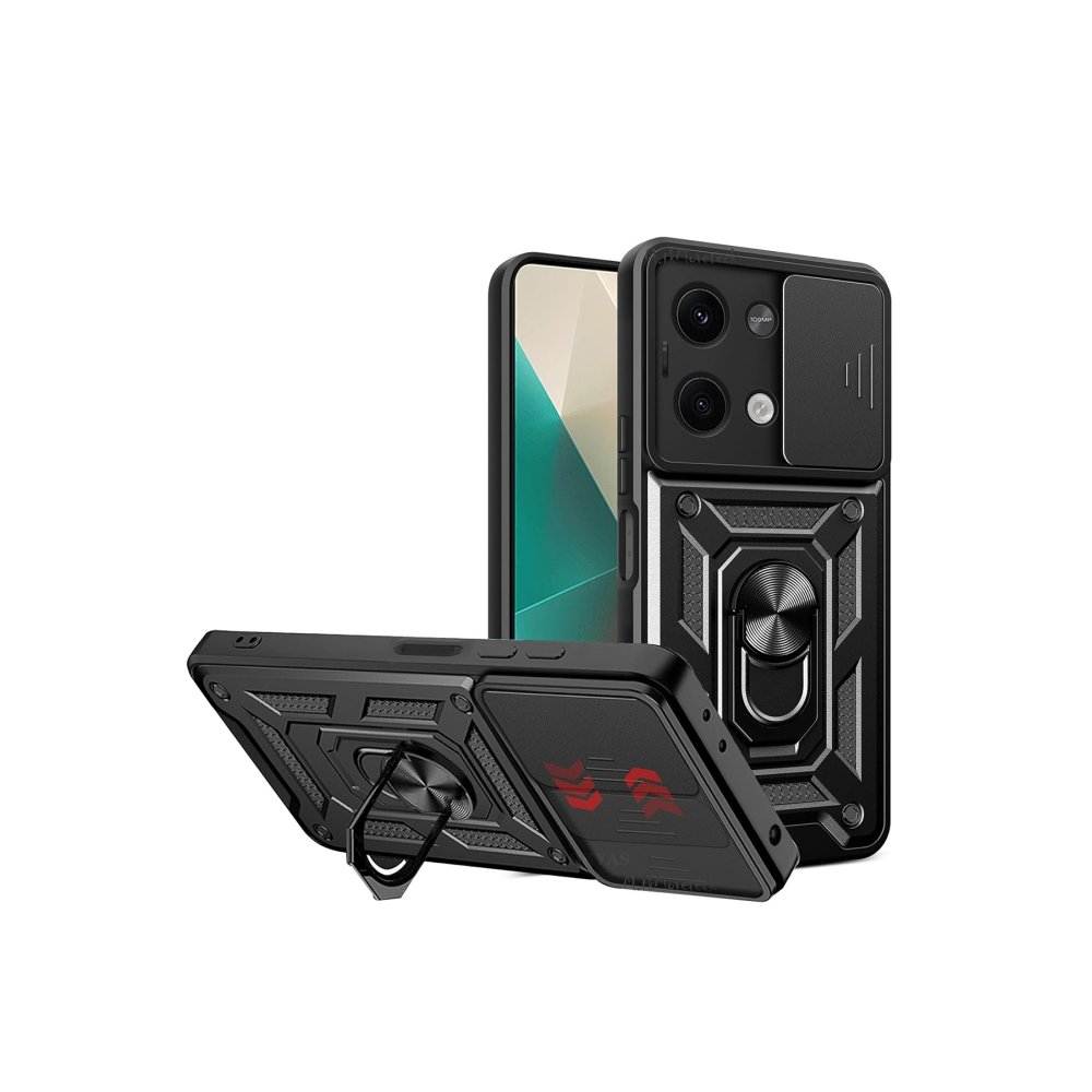 Newface Xiaomi Redmi Note 13 Pro 5G Kılıf Pars Lens Yüzüklü Silikon - Siyah