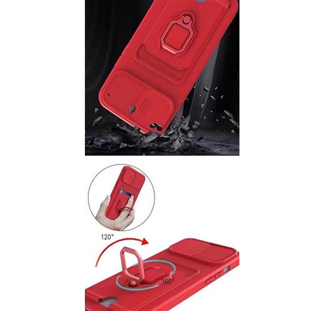 Newface Xiaomi Redmi Note 13 Pro Plus Kılıf Zuma Kartvizitli Yüzüklü Silikon - Kırmızı