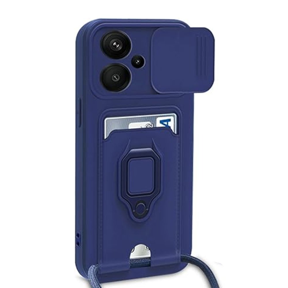 Newface Xiaomi Redmi Note 13 Pro Plus Kılıf Zuma Kartvizitli Yüzüklü Silikon - Lacivert