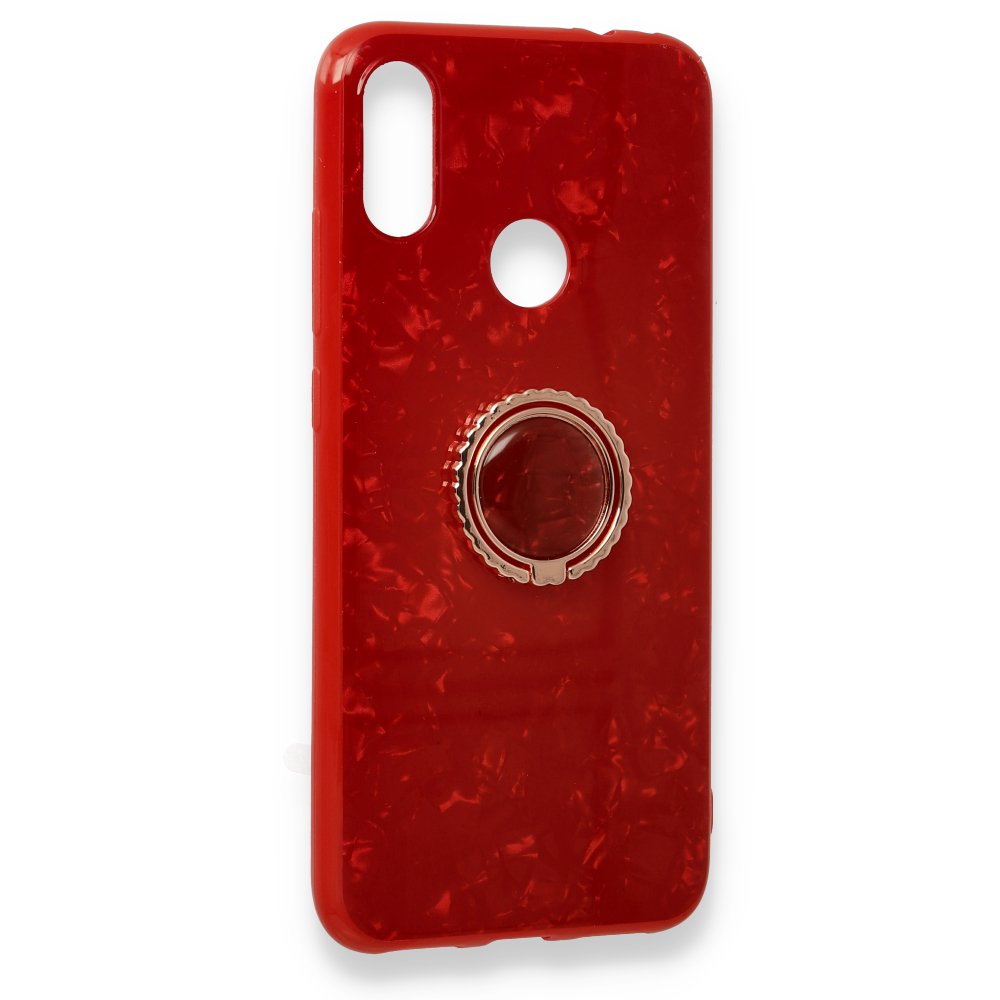 Newface Xiaomi Redmi Note 7 Kılıf Marble Yüzüklü Silikon - Kırmızı