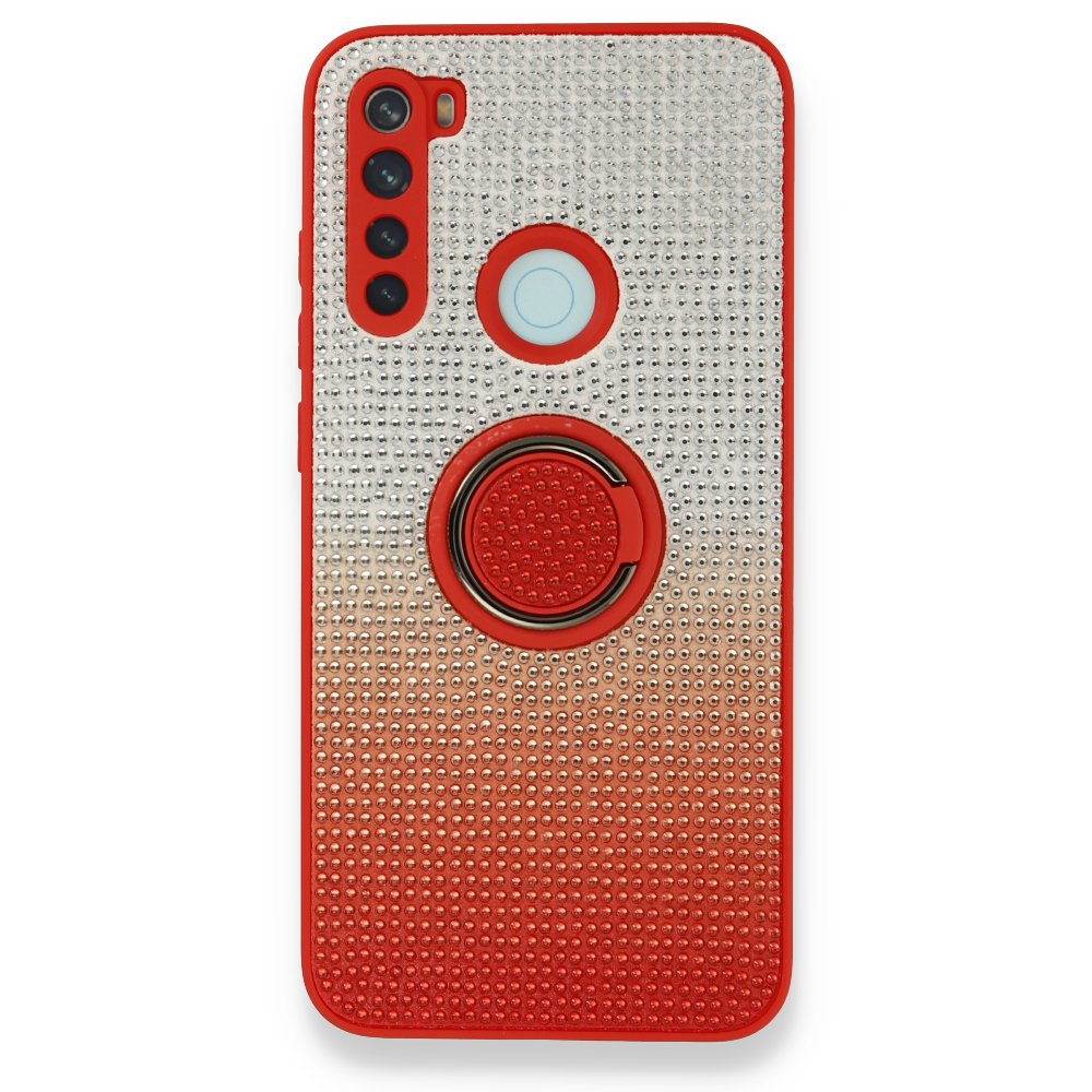 Newface Xiaomi Redmi Note 8 Kılıf Daytona Yüzüklü Taşlı Silikon - Kırmızı