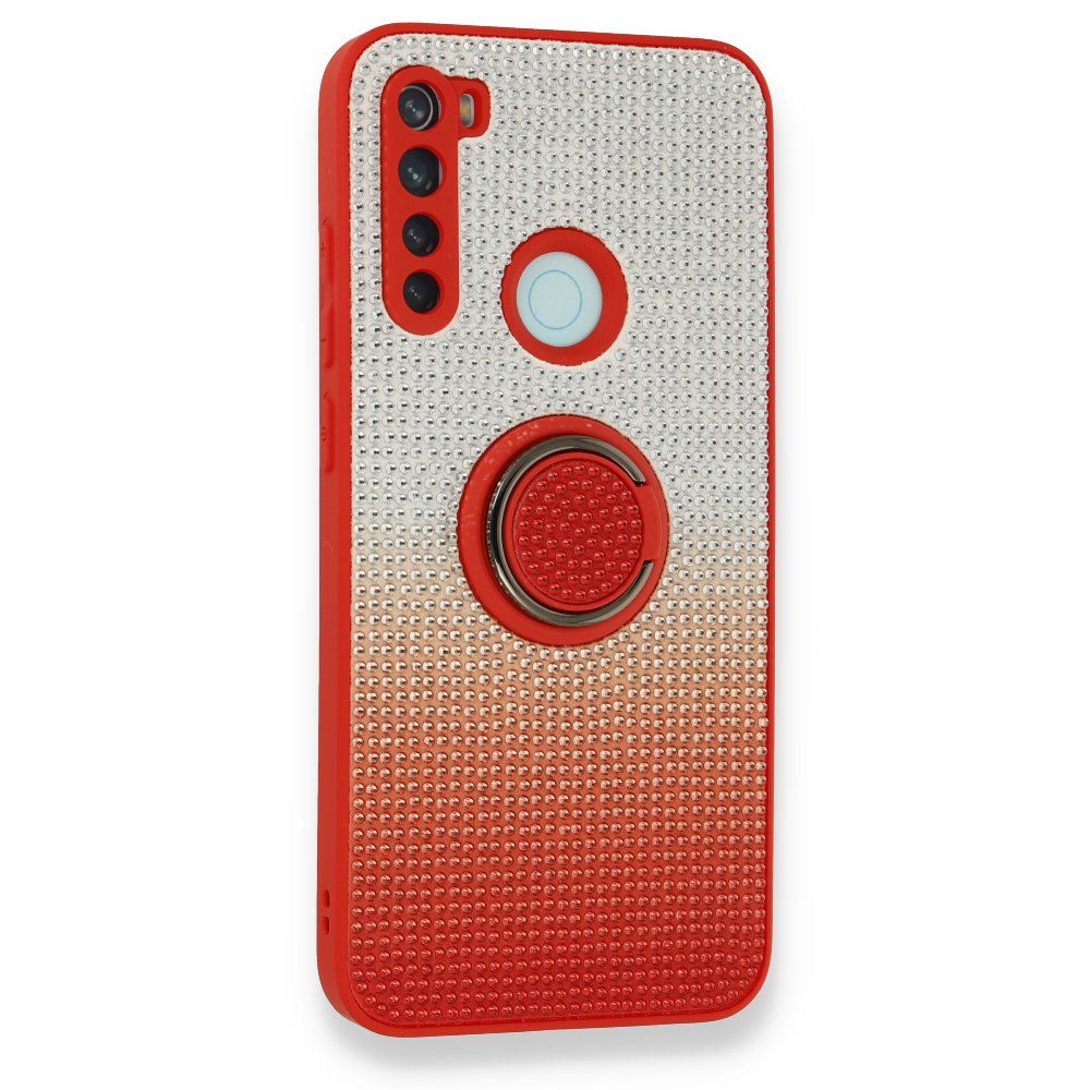 Newface Xiaomi Redmi Note 8 Kılıf Daytona Yüzüklü Taşlı Silikon - Kırmızı