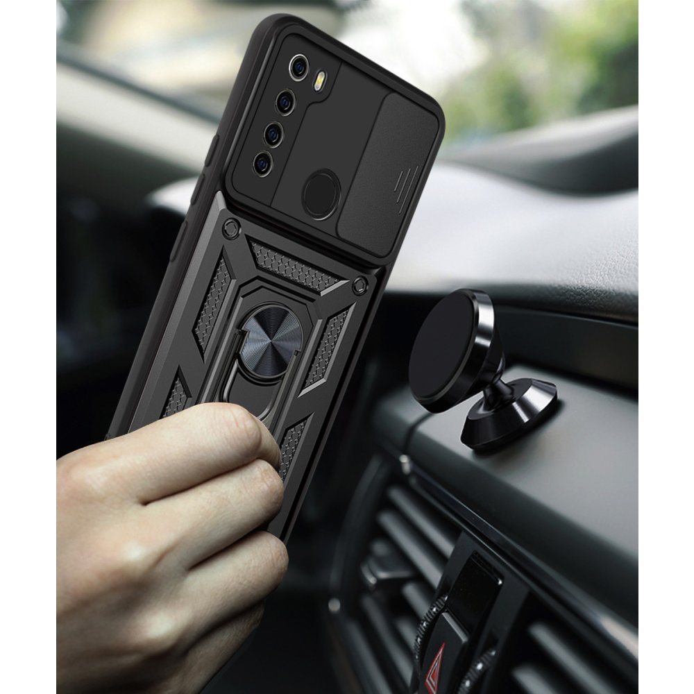 Newface Xiaomi Redmi Note 8 Kılıf Pars Lens Yüzüklü Silikon - Kırmızı