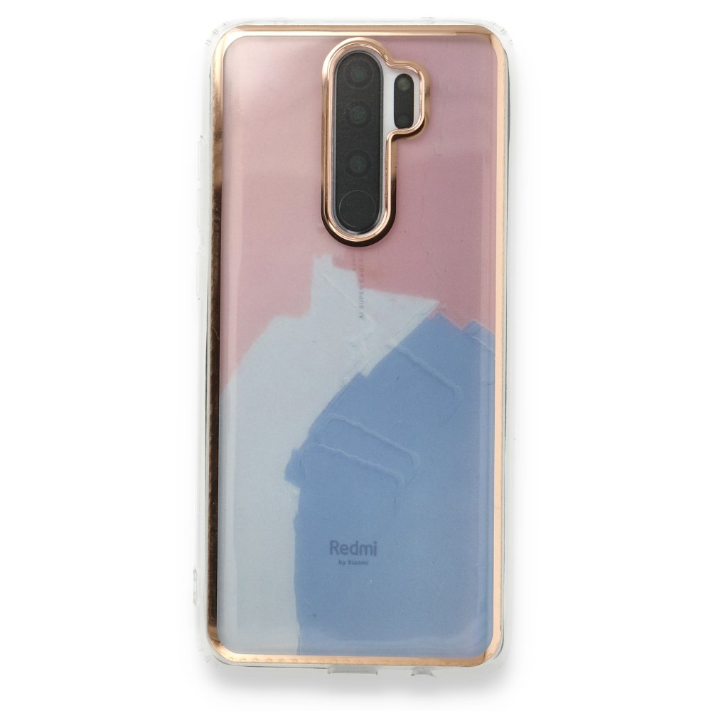 Newface Xiaomi Redmi Note 8 Pro Kılıf Çiçekli Silikon - Pembe-Mavi