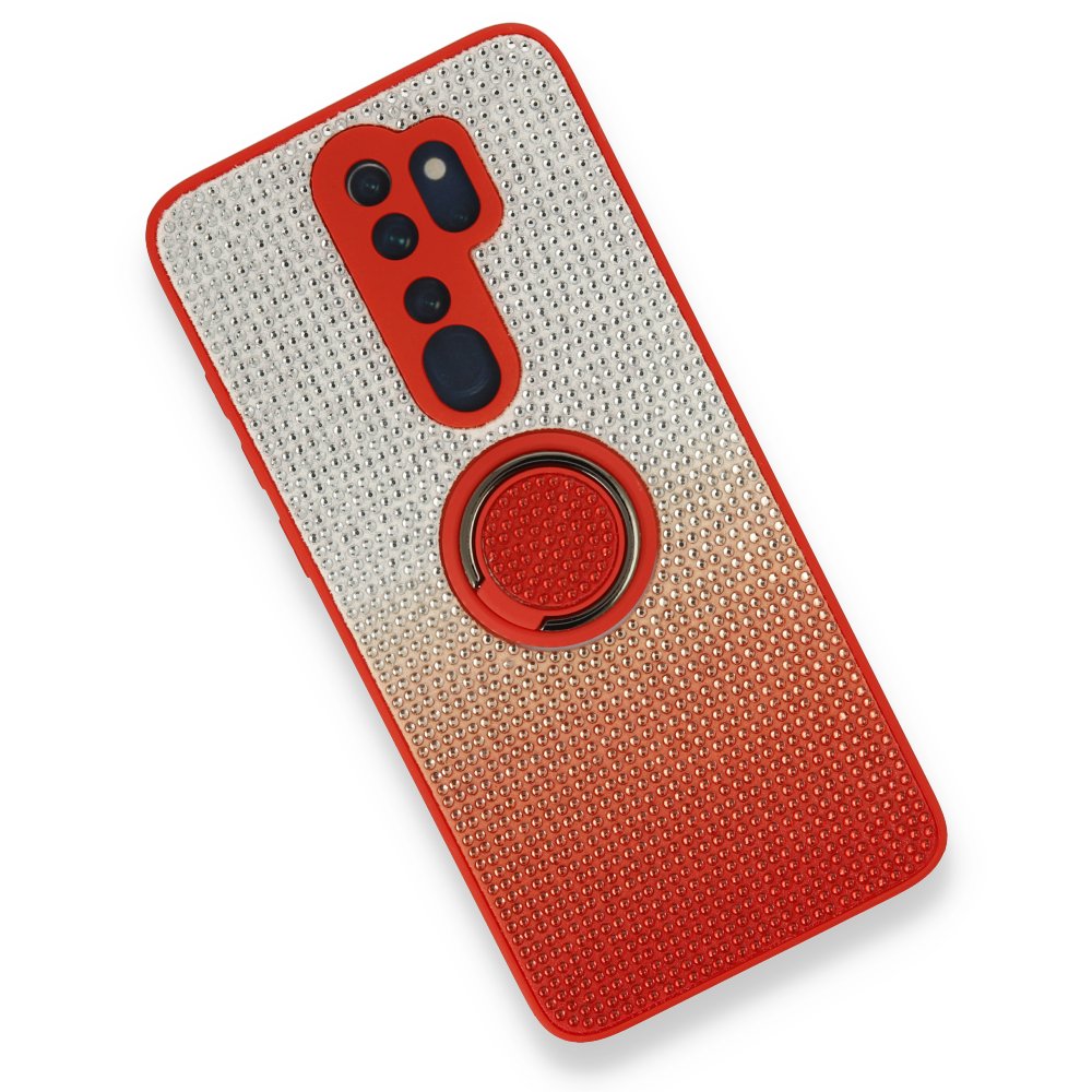 Newface Xiaomi Redmi Note 8 Pro Kılıf Daytona Yüzüklü Taşlı Silikon - Kırmızı