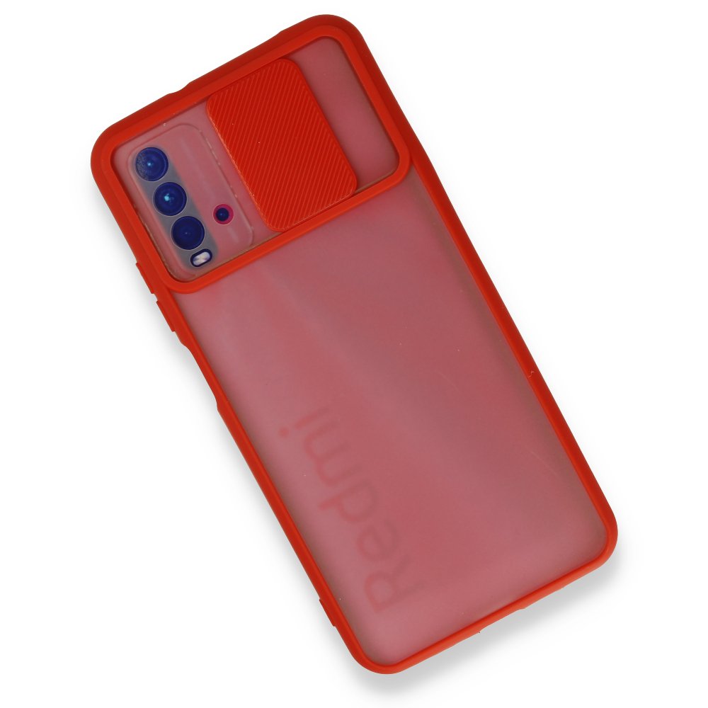 Newface Xiaomi Redmi Note 9 4G Kılıf Palm Buzlu Kamera Sürgülü Silikon - Kırmızı