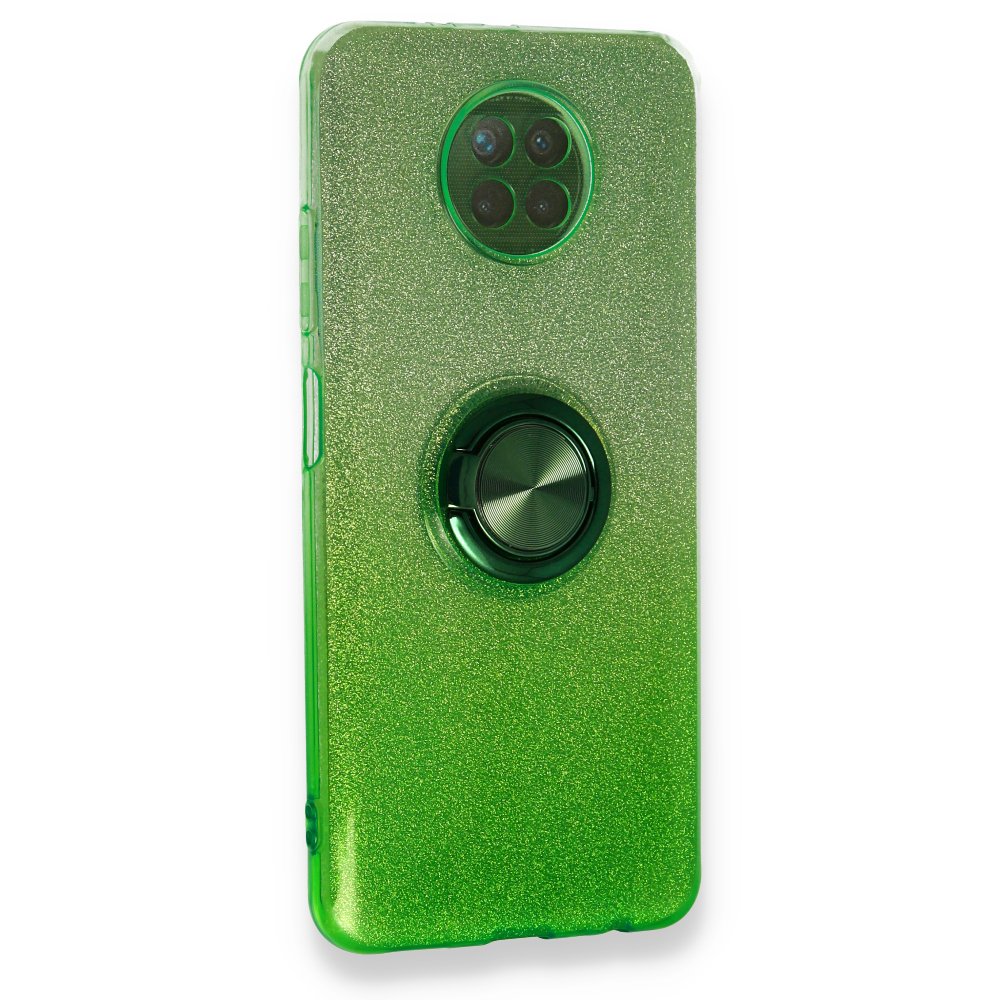 Newface Xiaomi Redmi Note 9 5G Kılıf Simli Yüzüklü Silikon - Yeşil