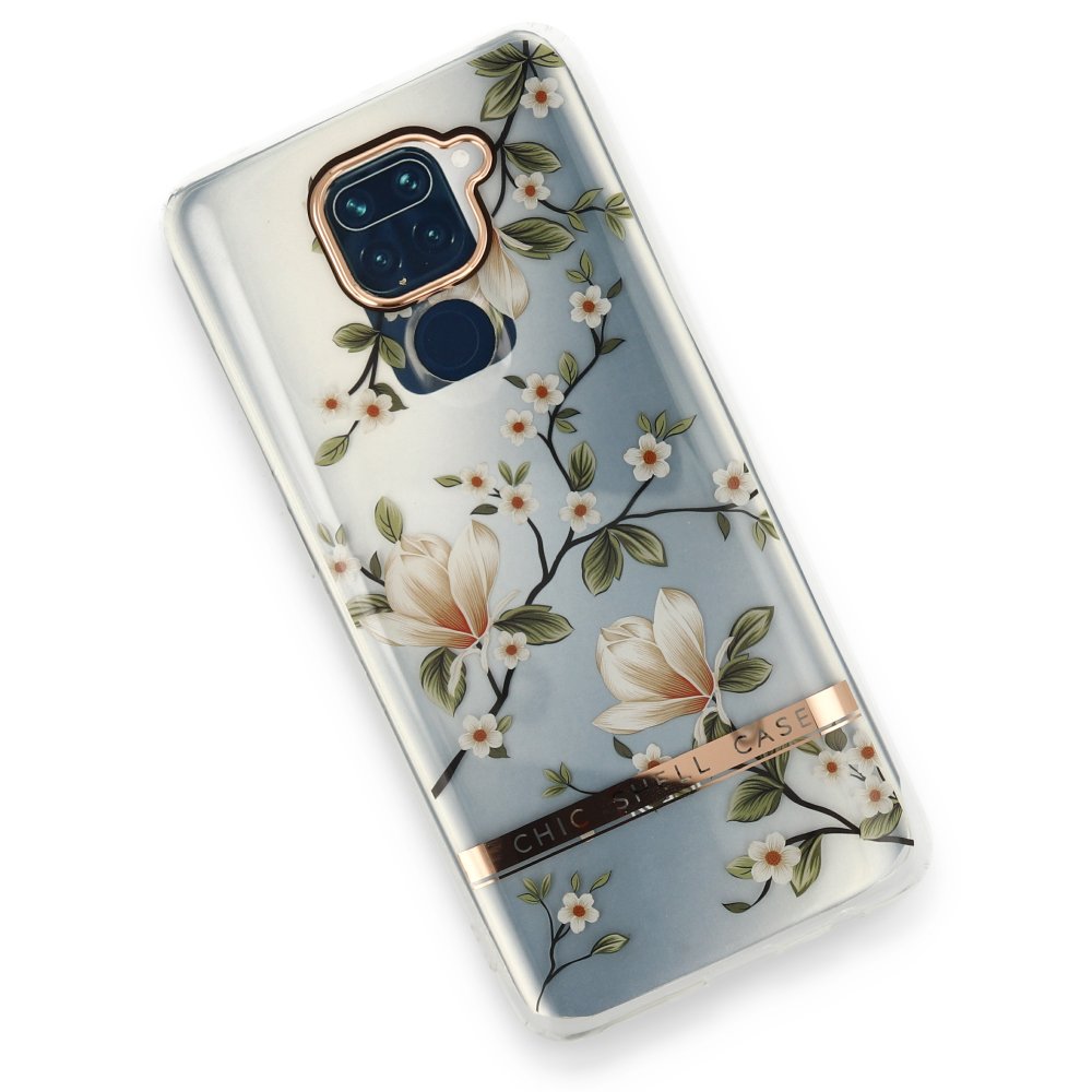 Newface Xiaomi Redmi Note 9 Kılıf Çiçekli Silikon - Gümüş