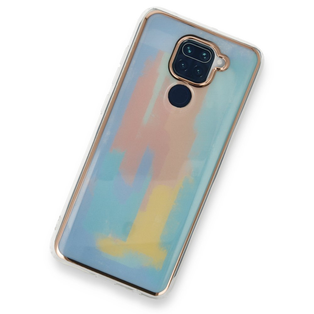 Newface Xiaomi Redmi Note 9 Kılıf Çiçekli Silikon - Mavi