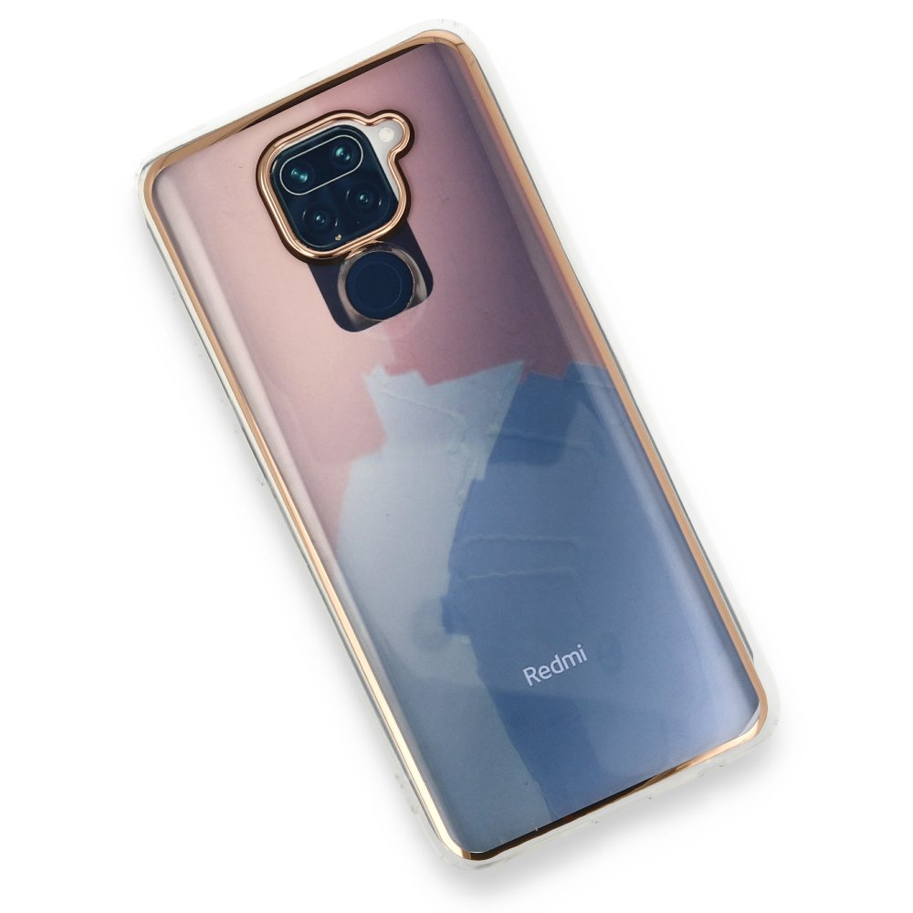 Newface Xiaomi Redmi Note 9 Kılıf Çiçekli Silikon - Pembe-Mavi