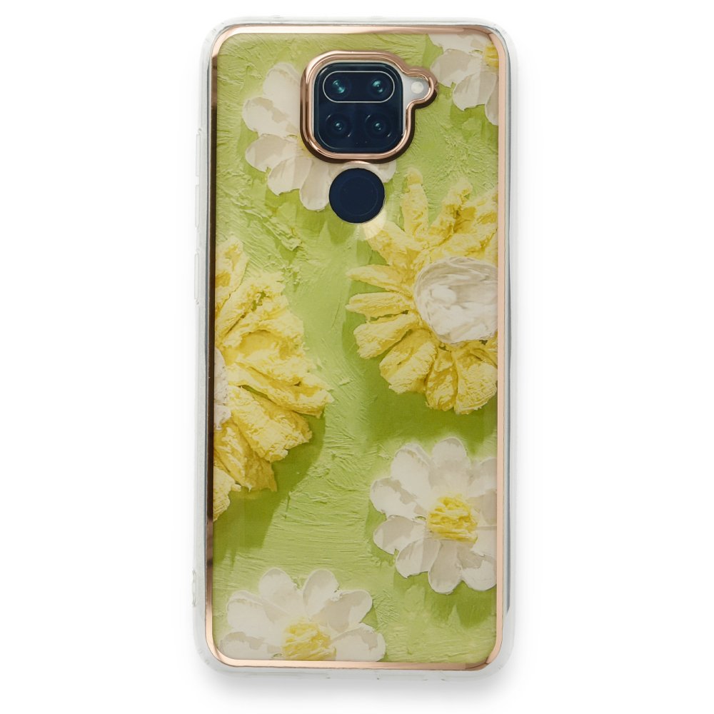 Newface Xiaomi Redmi Note 9 Kılıf Çiçekli Silikon - Yeşil