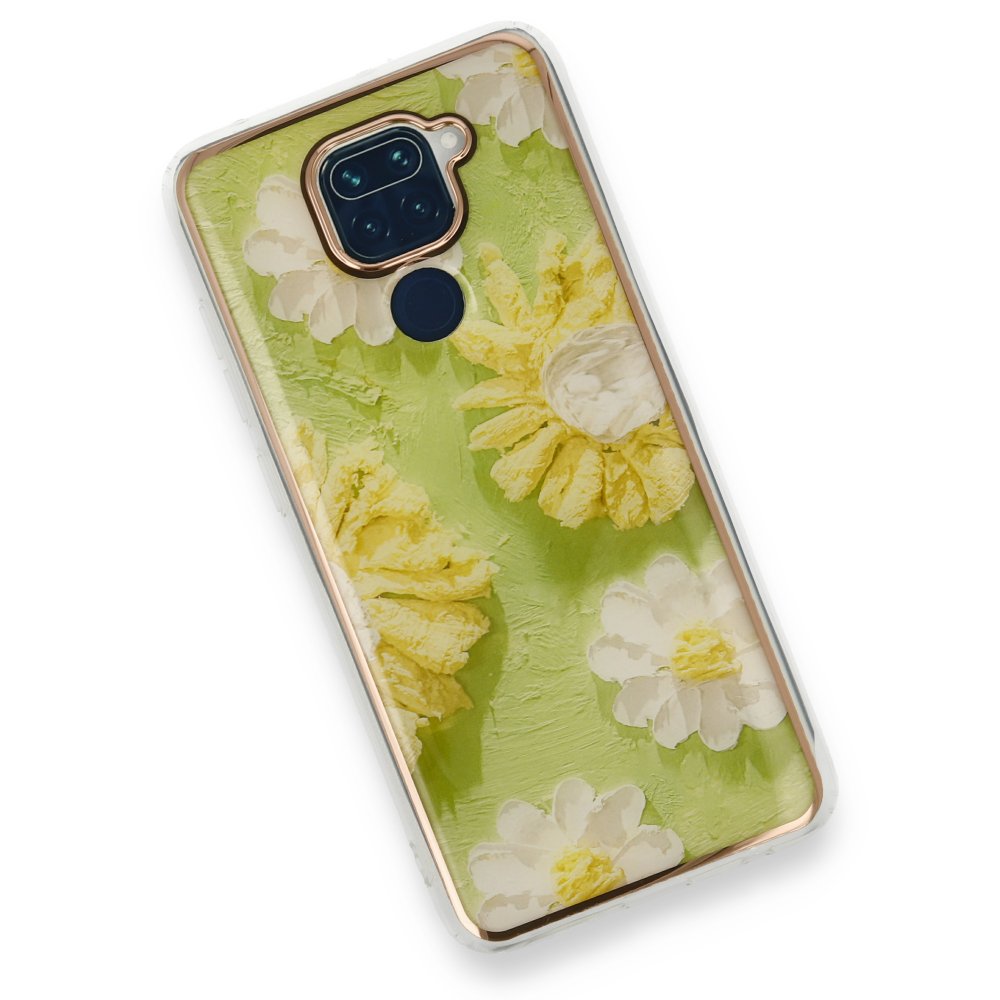 Newface Xiaomi Redmi Note 9 Kılıf Çiçekli Silikon - Yeşil
