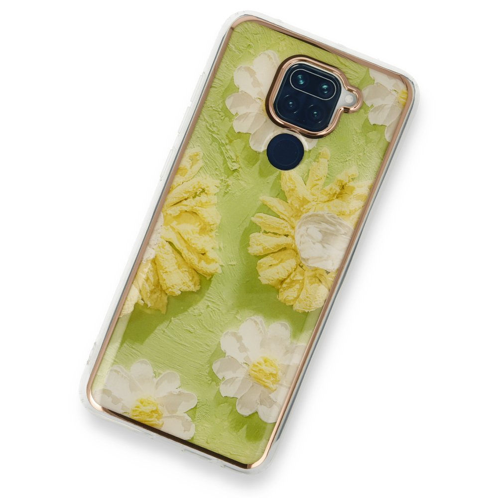 Newface Xiaomi Redmi Note 9 Kılıf Çiçekli Silikon - Yeşil