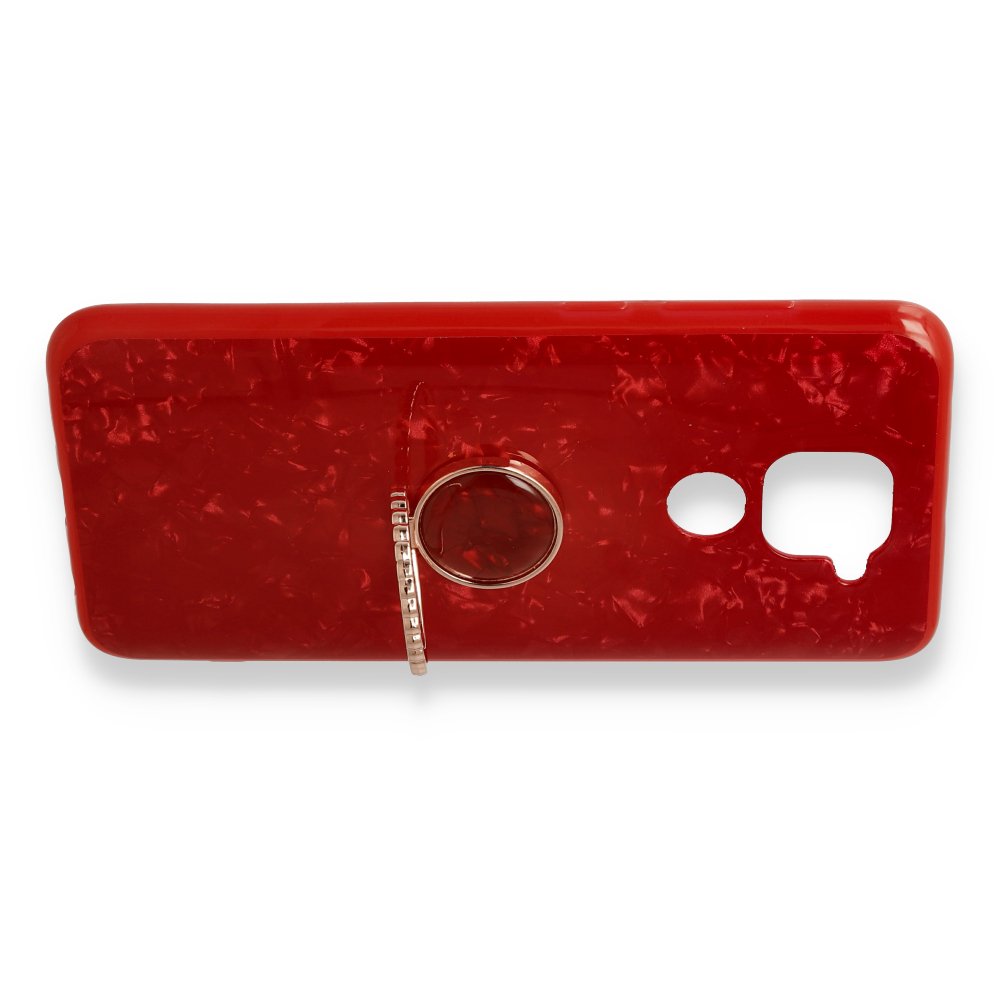 Newface Xiaomi Redmi Note 9 Kılıf Marble Yüzüklü Silikon - Kırmızı
