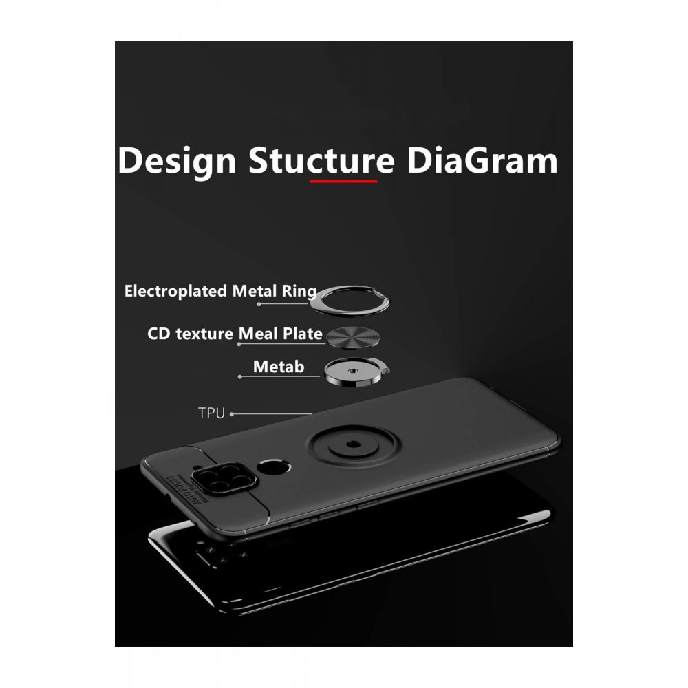 Newface Xiaomi Redmi Note 9 Kılıf Range Yüzüklü Silikon - Siyah-Gold