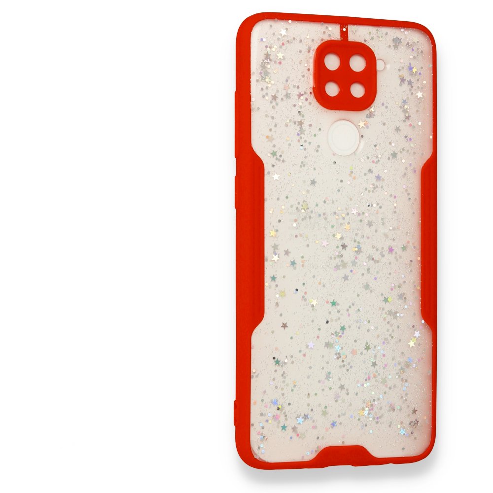 Newface Xiaomi Redmi Note 9 Kılıf Platin Simli Silikon - Kırmızı