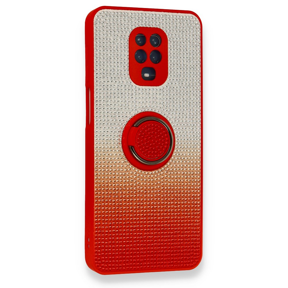Newface Xiaomi Redmi Note 9 Pro Kılıf Daytona Yüzüklü Taşlı Silikon - Kırmızı