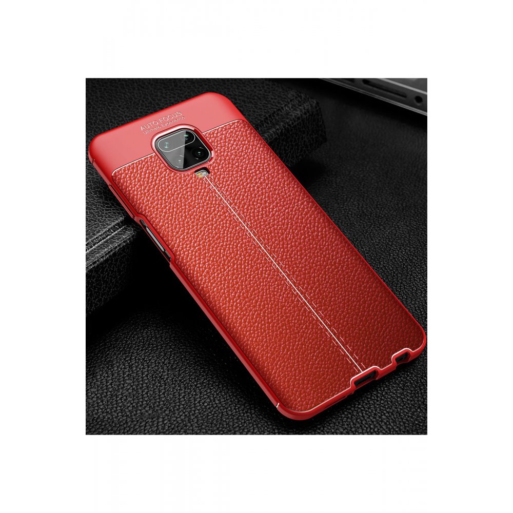 Newface Xiaomi Redmi Note 9 Pro Kılıf Focus Derili Silikon - Kırmızı
