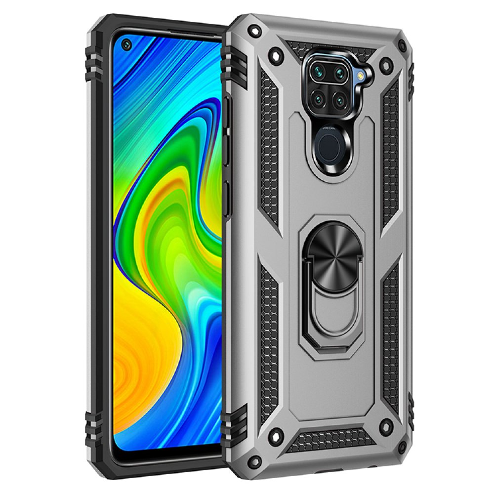 Newface Xiaomi Redmi Note 9 Kılıf Sofya Yüzüklü Silikon Kapak - Gümüş