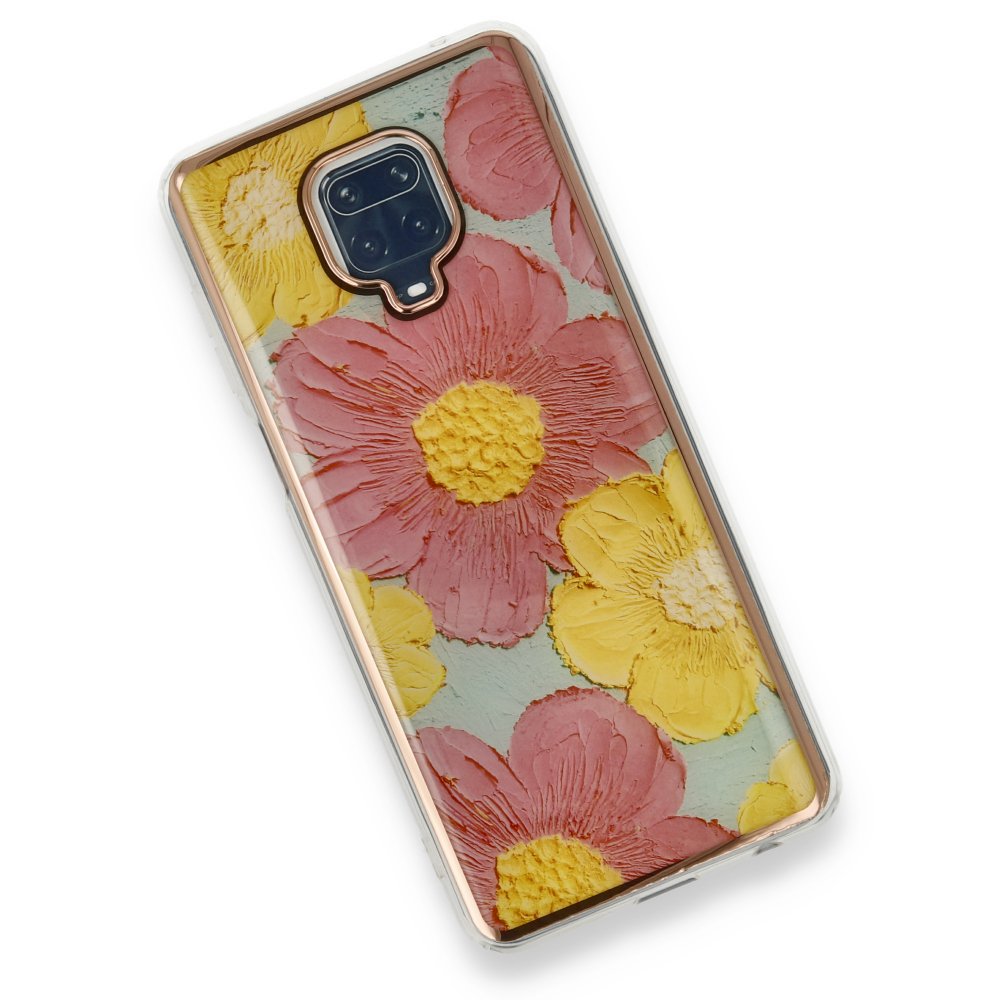 Newface Xiaomi Redmi Note 9S Kılıf Çiçekli Silikon - Pembe