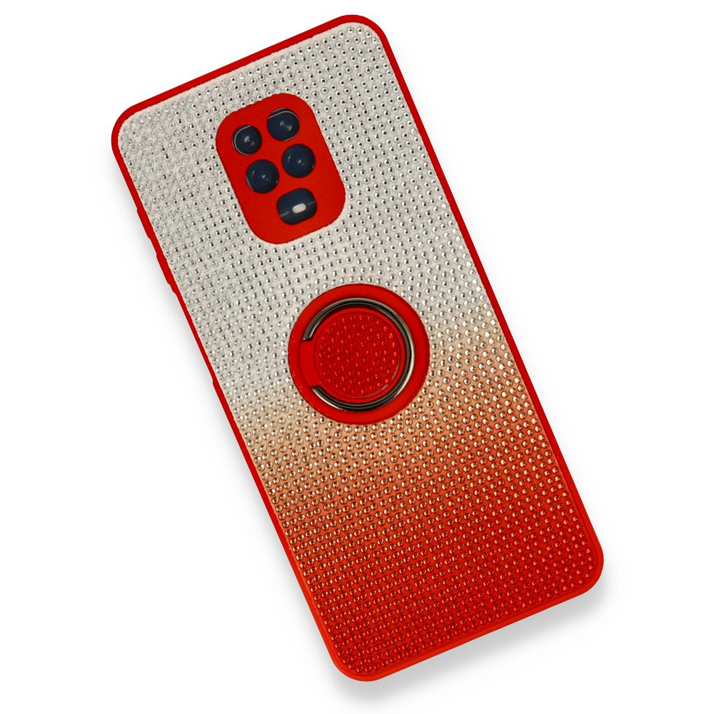 Newface Xiaomi Redmi Note 9S Kılıf Daytona Yüzüklü Taşlı Silikon - Kırmızı