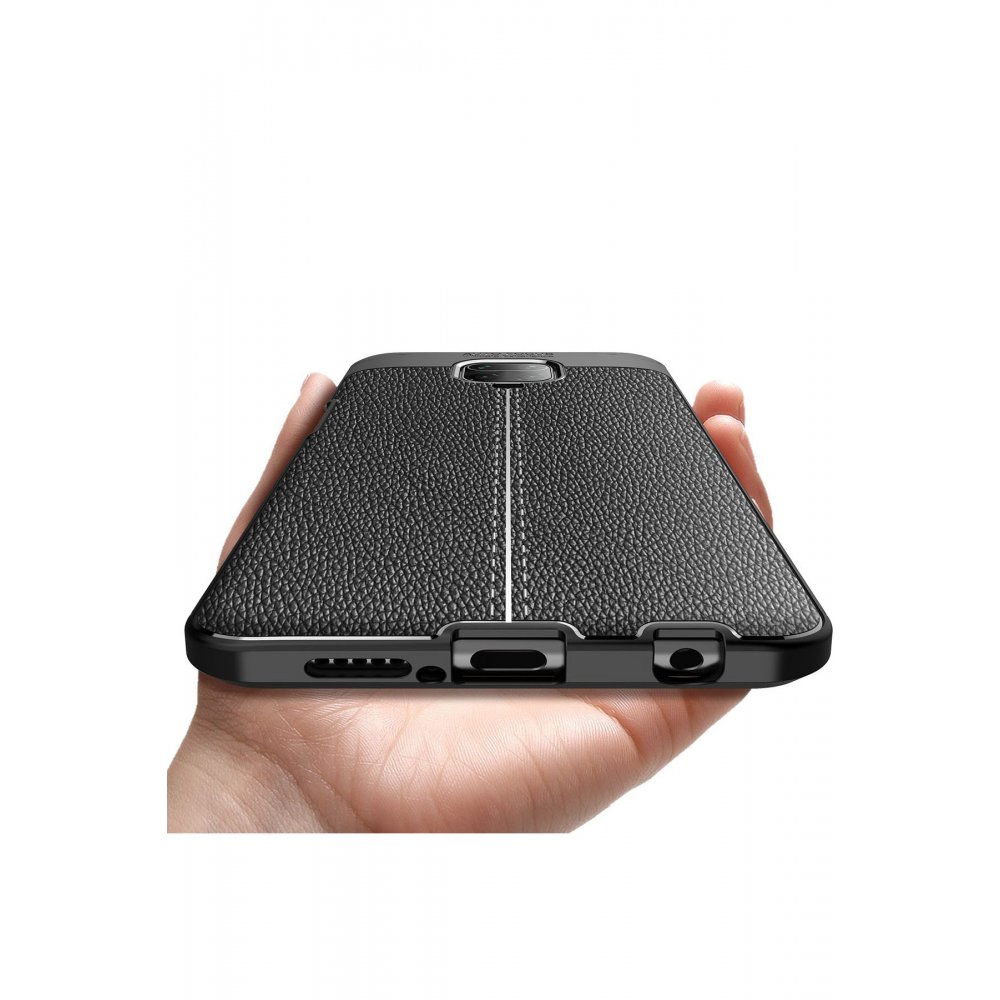 Newface Xiaomi Redmi Note 9S Kılıf Focus Derili Silikon - Siyah